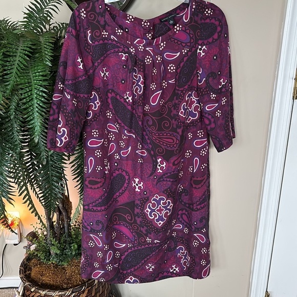 NWOT Banana Republic 100% Silk Shift Dress Beaded Button Up Back Burgundy Mod - Picture 14 of 14